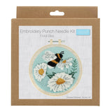 Craft Punch Needle Kit - Beginner Embroidery Floss Set with 6" Hoop - Bee & Flowers