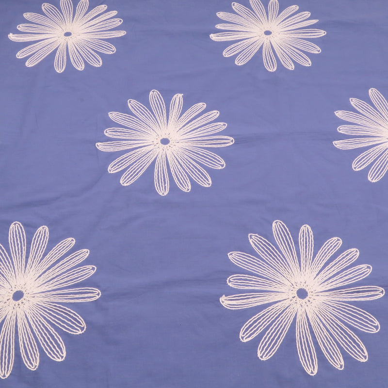 Daisy Cotton Embroidery Dressmaking Fabric - Cornflower Blue
