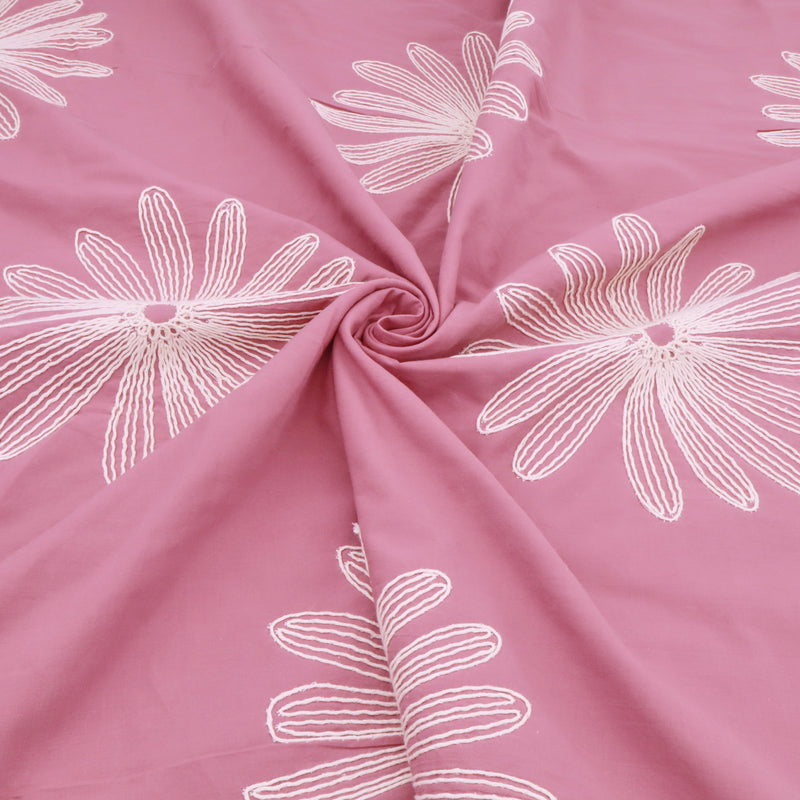 Daisy Cotton Embroidery Dressmaking Fabric - Mauve