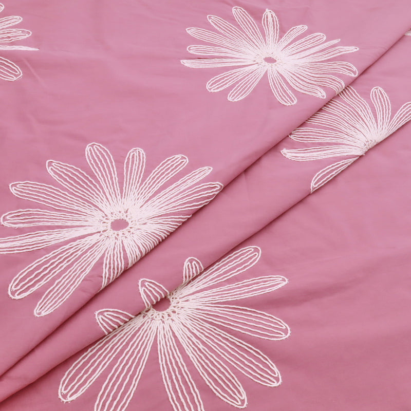 Daisy Cotton Embroidery Dressmaking Fabric - Mauve