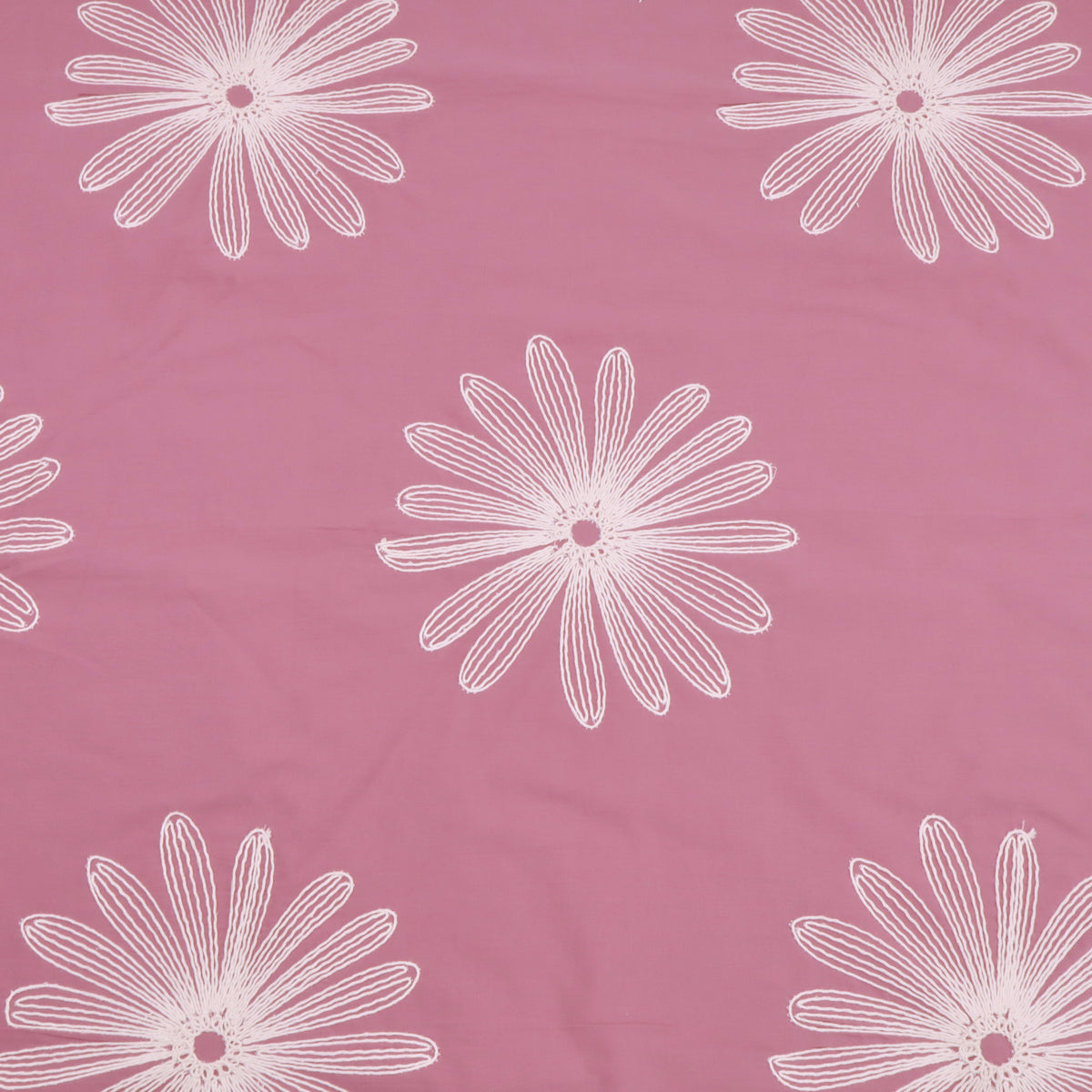 Daisy Cotton Embroidery Dressmaking Fabric - Mauve
