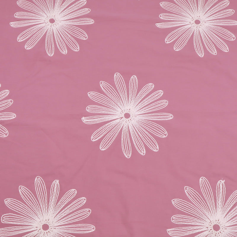 Daisy Cotton Embroidery Dressmaking Fabric - Mauve