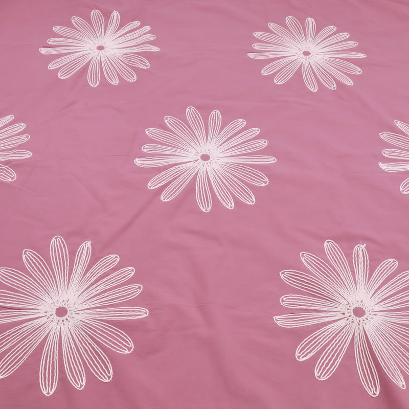 Daisy Cotton Embroidery Dressmaking Fabric - Mauve