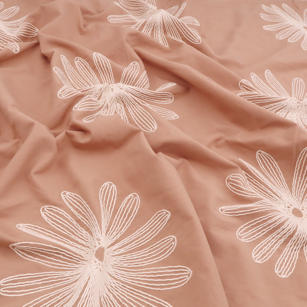 Daisy Cotton Embroidery Dressmaking Fabric - Spice