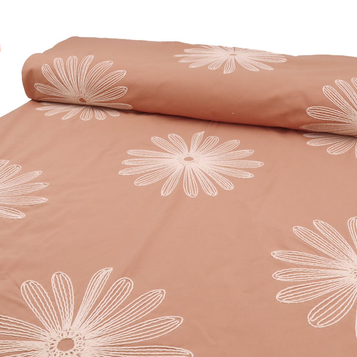 Daisy Cotton Embroidery Dressmaking Fabric - Spice