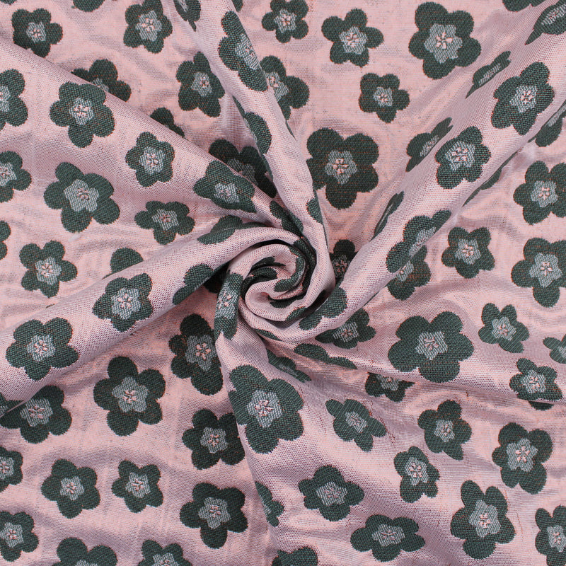 Daisy Embossed Jacquard Dressmaking Occasion Fabric - Daisy Flowers on Pink