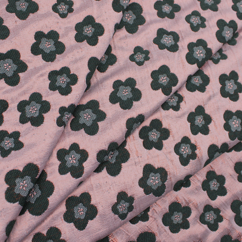 Daisy Embossed Jacquard Dressmaking Occasion Fabric - Daisy Flowers on Pink