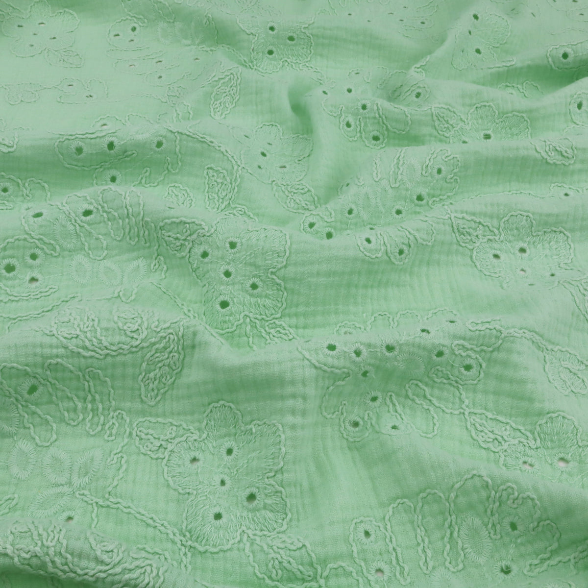 Dani Flower Embroidery Double Gauze Dressmaking Fabric - Mint