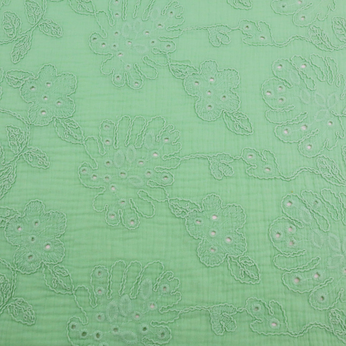 Dani Flower Embroidery Double Gauze Dressmaking Fabric - Mint