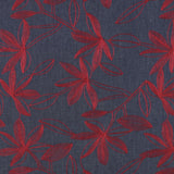 Denim Cotton Embroidered Dressmaking Fabric - Burgundy Leaves