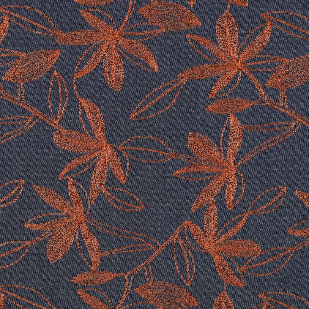 Denim Cotton Embroidered Dressmaking Fabric - Camel Leaves