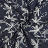Denim Cotton Embroidered Dressmaking Fabric - White Leaves