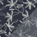 Denim Cotton Embroidered Dressmaking Fabric - White Leaves