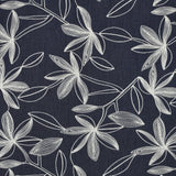 Denim Cotton Embroidered Dressmaking Fabric - White Leaves