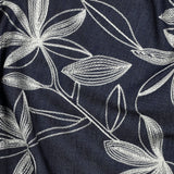 Denim Cotton Embroidered Dressmaking Fabric - White Leaves