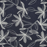 Denim Cotton Embroidered Dressmaking Fabric - White Leaves