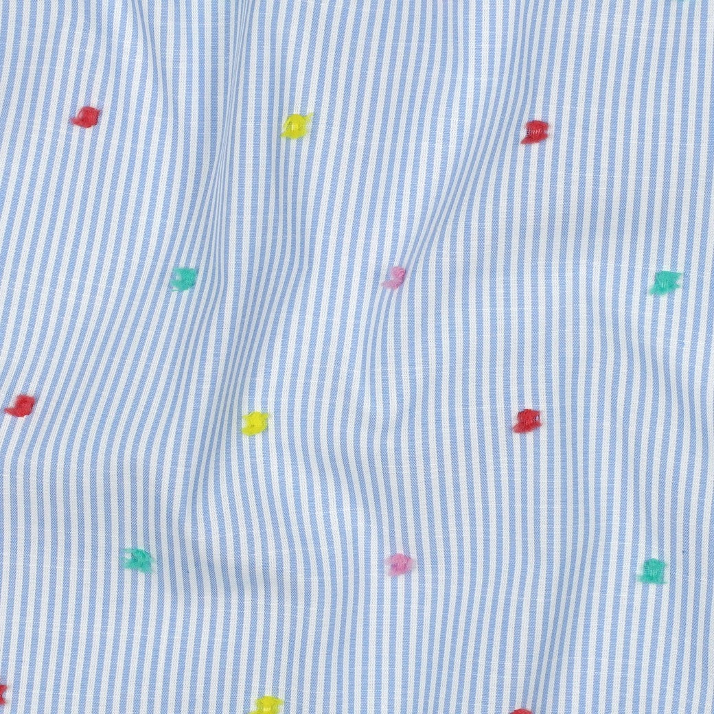 Dobby Cotton Spot Dressmaking Fabric - Blue Stripe Multicolour