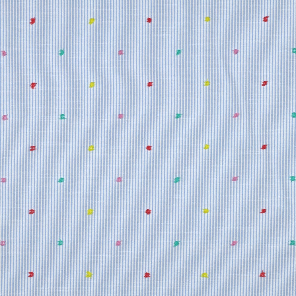 Dobby Cotton Spot Dressmaking Fabric - Blue Stripe Multicolour