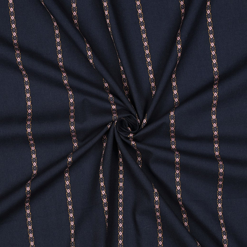 Dobby Cotton Jacquard Dressmaking Fabric - Navy Pink Stripe