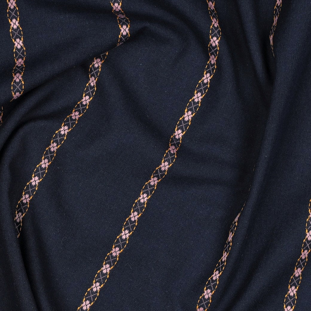 Dobby Cotton Jacquard Dressmaking Fabric - Navy Pink Stripe