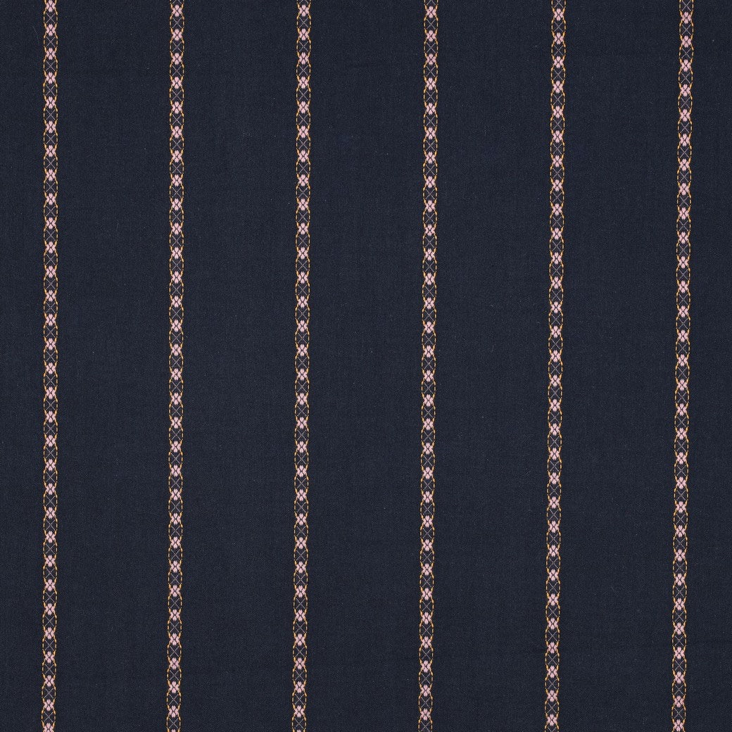 Dobby Cotton Jacquard Dressmaking Fabric - Navy Pink Stripe