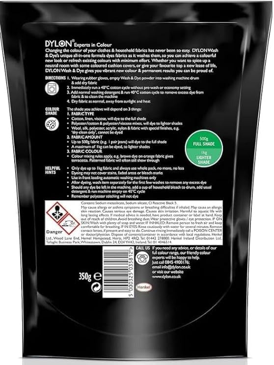 Dylon Wash & Dye Fabric Dye: All-in-One Machine Colour Renewal - Intense Black