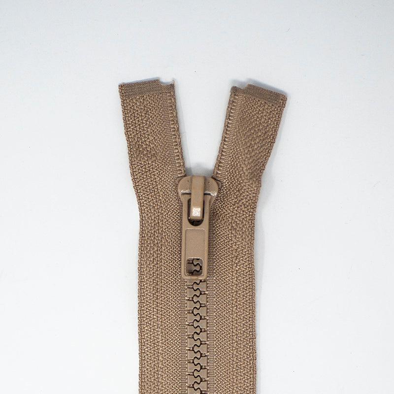Delrin Chunky 24 Inch (60cm) Nylon Zipper Heavy-Duty Moulded Plastic Open-End Zip for Bags and Coats - Dark Beige