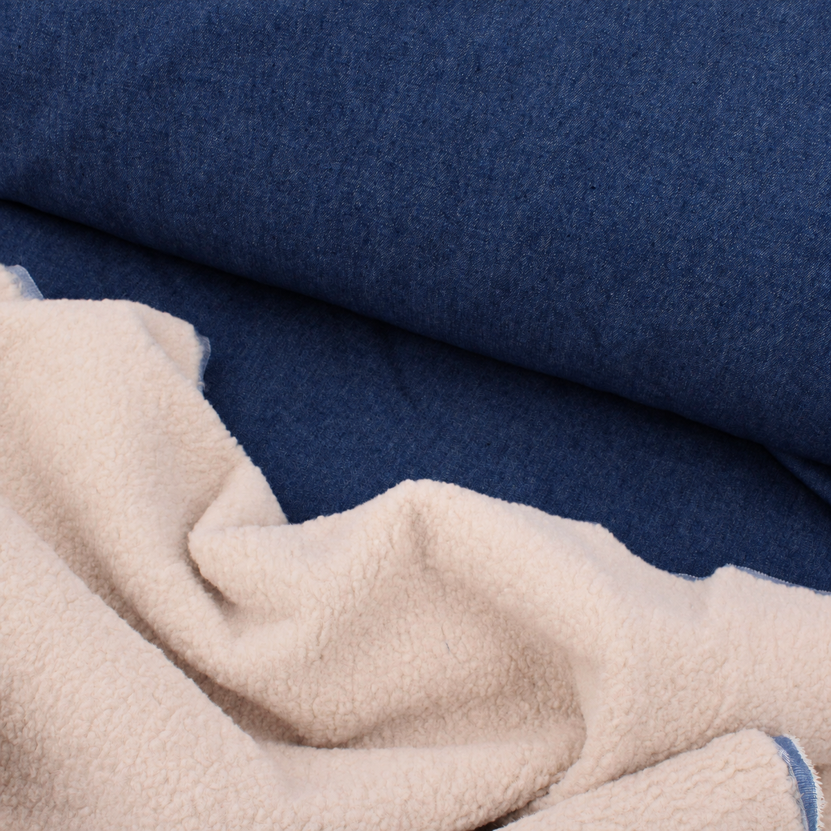 Denim Double-Faced Shearling Teddy Coating Jacketing - Navy