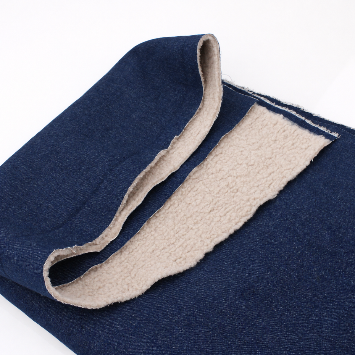 Denim Double-Faced Shearling Teddy Coating Jacketing - Navy