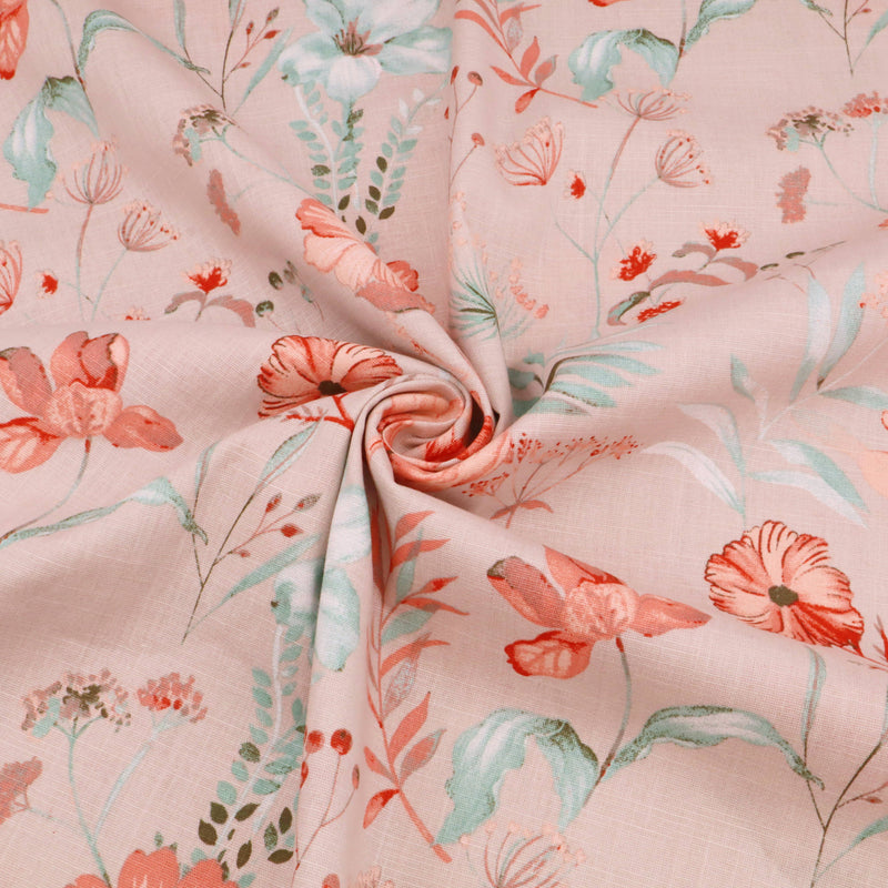 Edith Printed Cotton Linen Dressmaking Fabric - Flowers on Stone