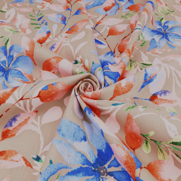 Edith Printed Cotton Linen Dressmaking Fabric - Coloured Leaves on Stone