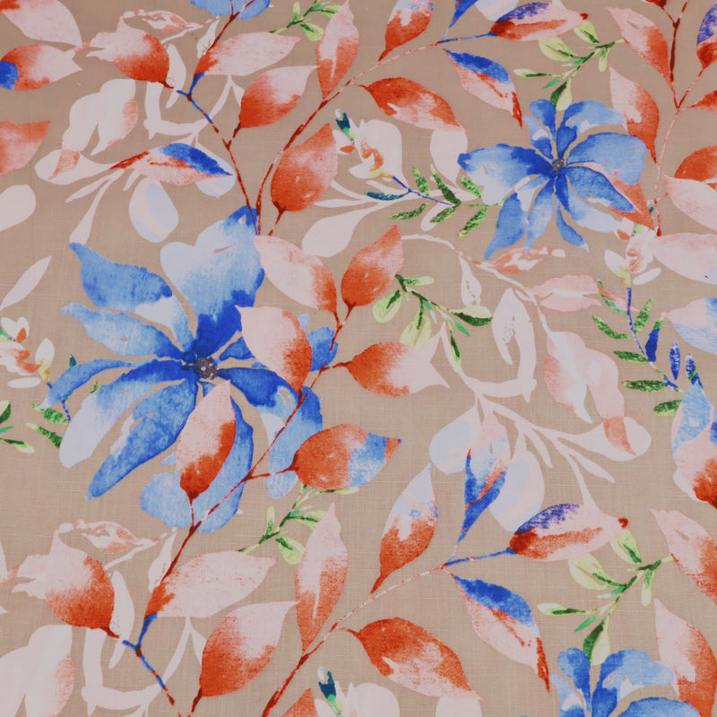 Edith Printed Cotton Linen Dressmaking Fabric - Coloured Leaves on Stone