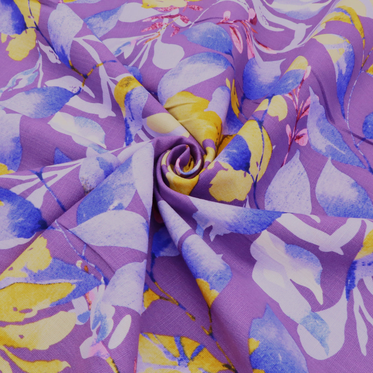 Edith Printed Cotton Linen Stretch Dressmaking Fabric - Leaves on Lavender