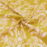 Edith Printed Cotton Linen Dressmaking Fabric - Leaves on Mustard