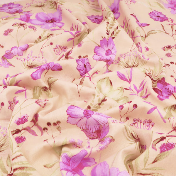 Edith Printed Cotton Linen Dressmaking Fabric - Purple Flowers