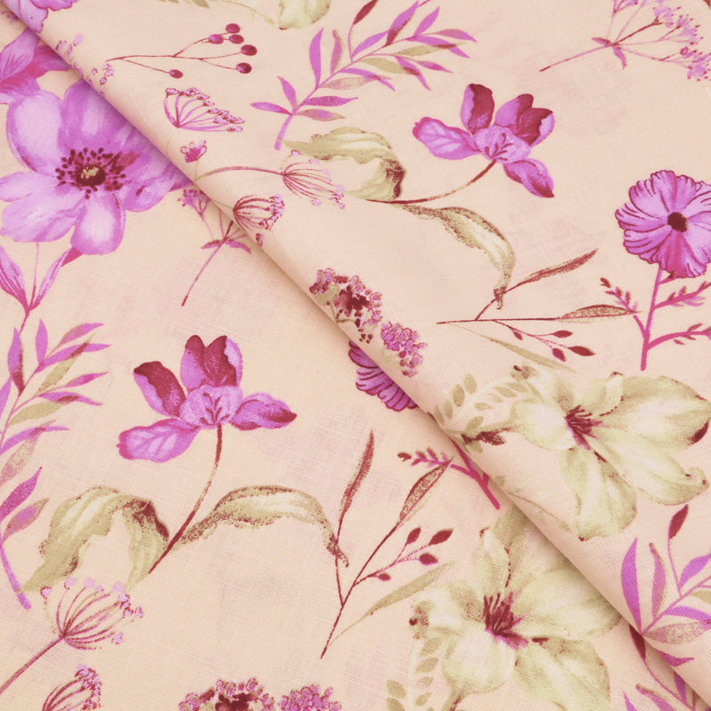 Edith Printed Cotton Linen Dressmaking Fabric - Purple Flowers