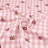 Embroidered Flowers Checked Double Gauze Dressmaking Fabric - Mauve
