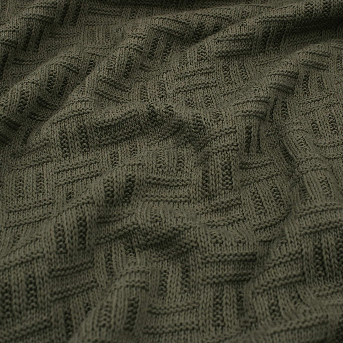 Carly Thick Cotton Knitted Jumper Sweater  - Check Army Green