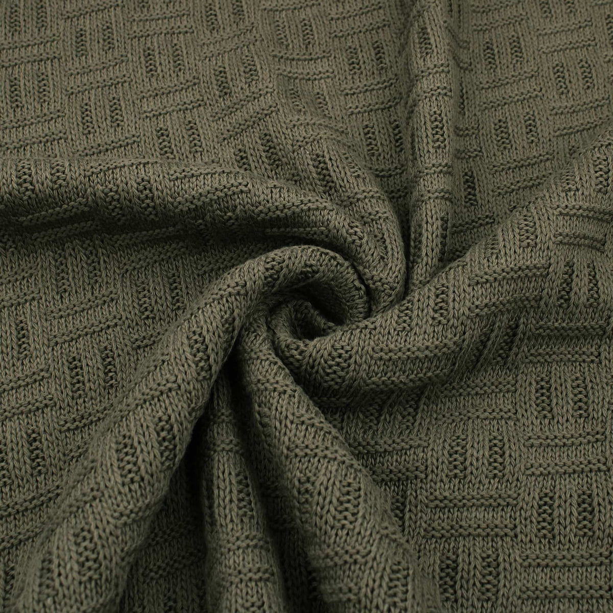 Carly Thick Cotton Knitted Jumper Sweater  - Check Army Green