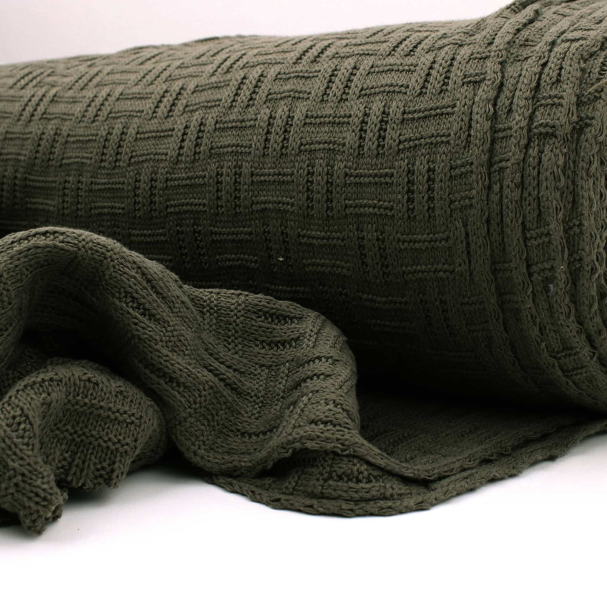 Carly Thick Cotton Knitted Jumper Sweater  - Check Army Green