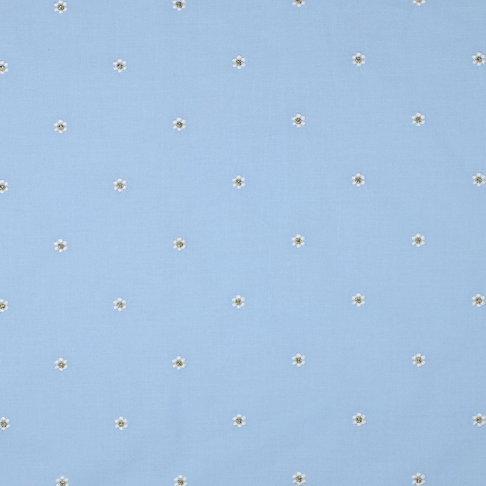 Fine Cotton Voile Printed Embroidery Dressmaking Fabric - Blue Lurex Flowers