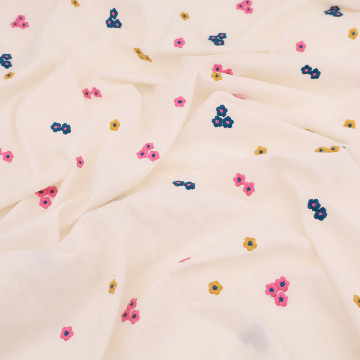 Fine Cotton Voile Embroidery Dressmaking Fabric - Colourful Flowers