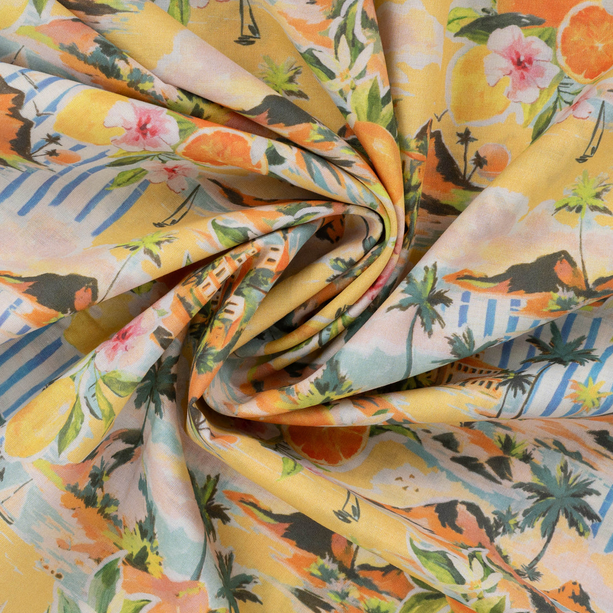 Fine Printed Cotton Voile Dressmaking Fabric - Mediterranean