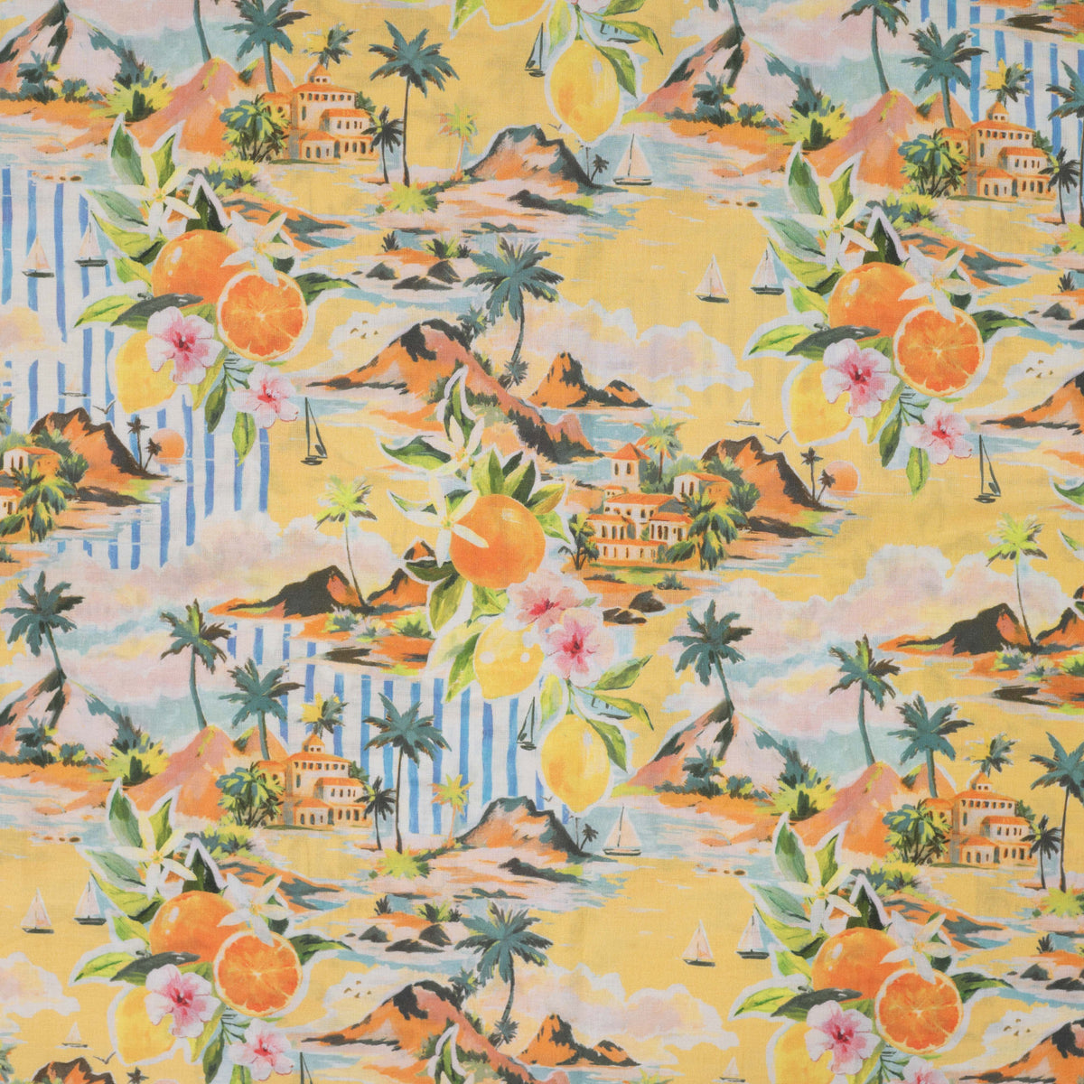 Fine Printed Cotton Voile Dressmaking Fabric - Mediterranean