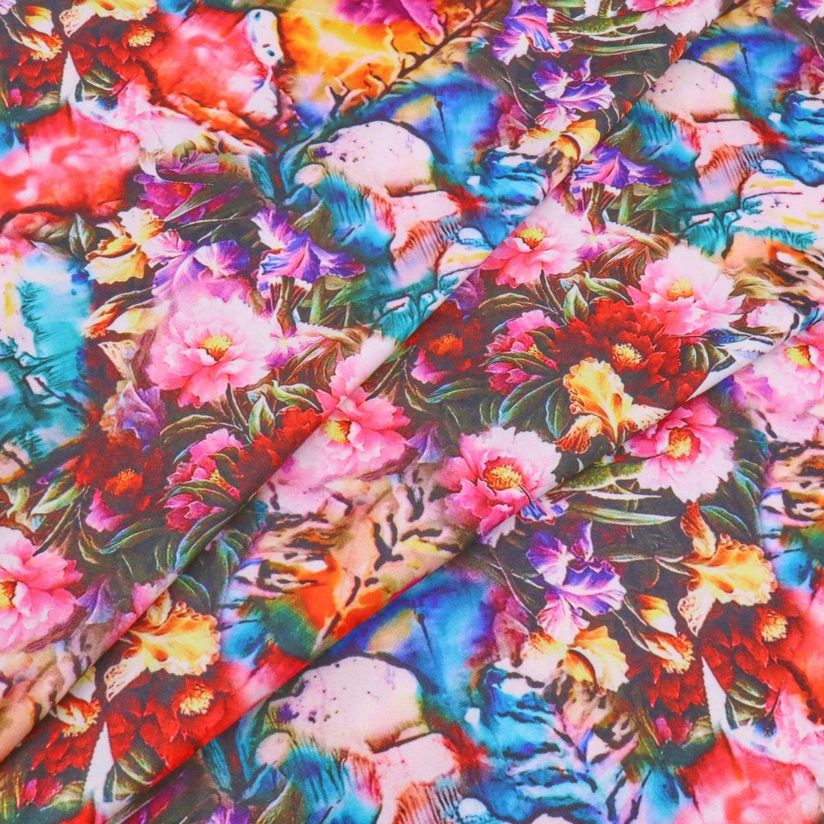 Fleur Luxury Pure Cotton Satin Sateen Dressmaking Fabric - Black Floral Bloom