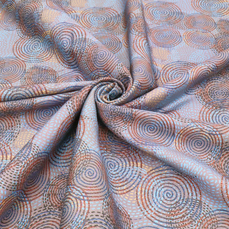 Fleur Luxury Pure Cotton Satin Sateen Dressmaking Fabric - Blue Mesmerizing Circles