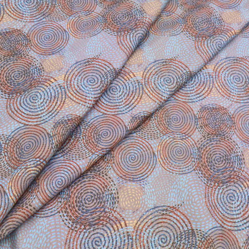 Fleur Luxury Pure Cotton Satin Sateen Dressmaking Fabric - Blue Mesmerizing Circles