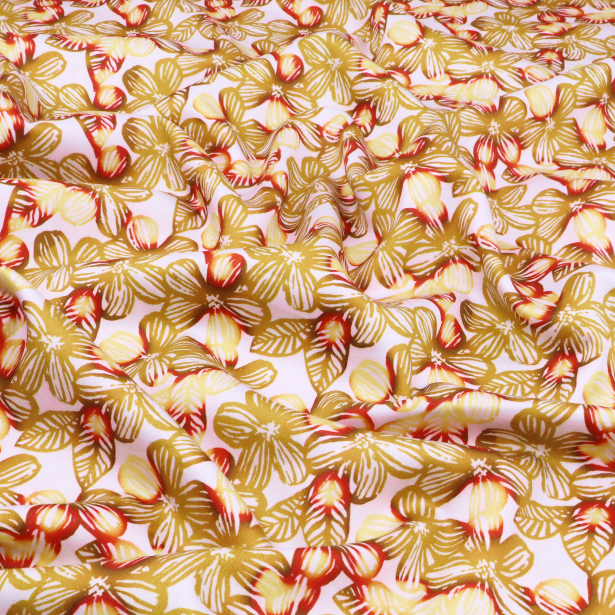 Fleur Luxury Pure Cotton Satin Sateen Dressmaking Fabric - Ochre Tainted Flowers