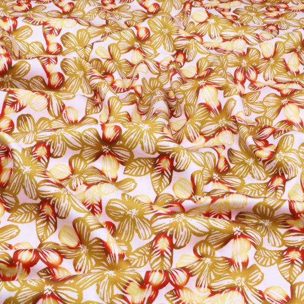 Fleur Luxury Pure Cotton Satin Sateen Dressmaking Fabric - Ochre Tainted Flowers
