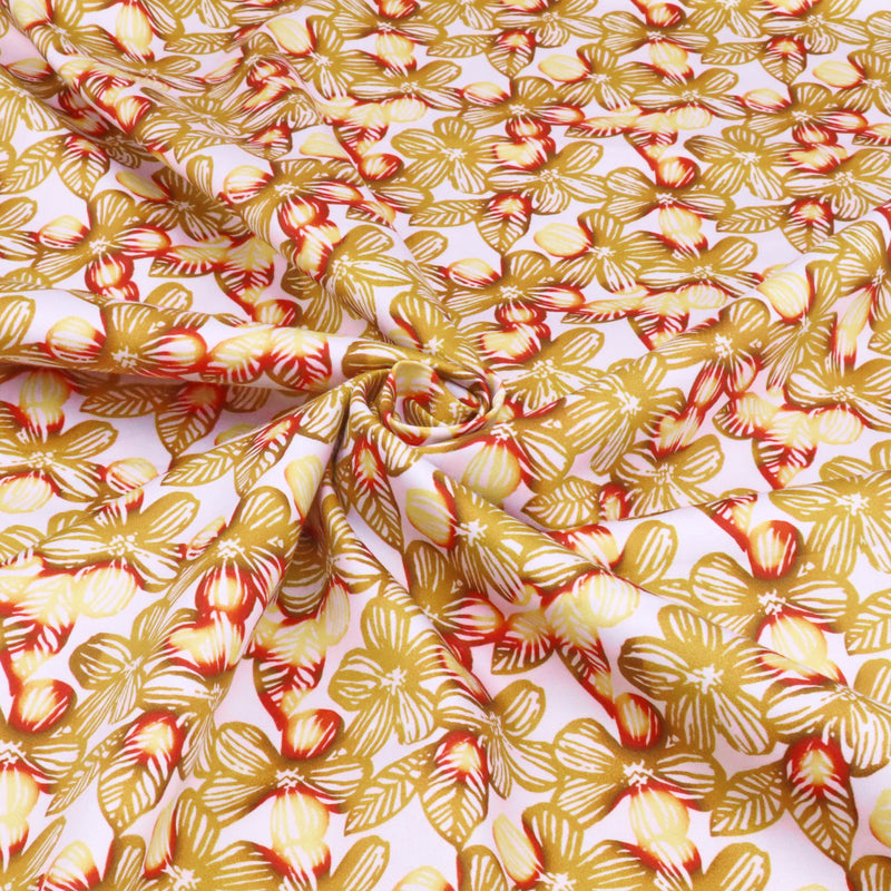 Fleur Luxury Pure Cotton Satin Sateen Dressmaking Fabric - Ochre Tainted Flowers